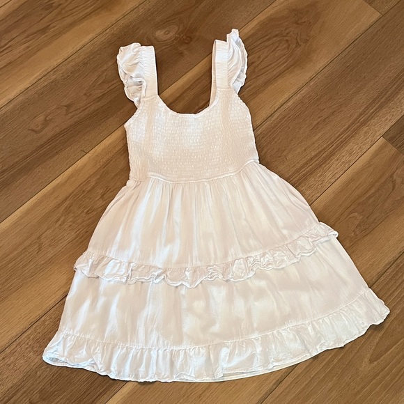 Charming White Ruffled BOHO Smocked Babydoll mini Dress - Picture 1 of 2